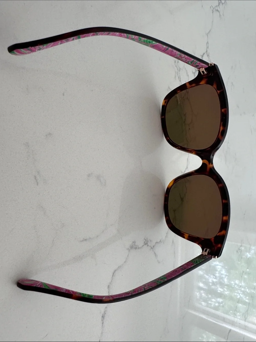 Lilly Pulitzer Tortoise Frame Sunglasses with Gold Mirrored Polarized Lenses